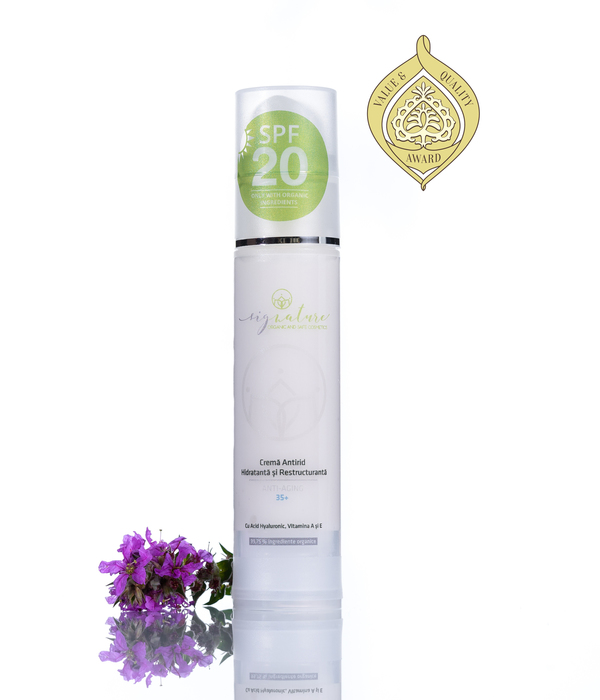 Feuchtigkeitsspendende und umstrukturierende Anti-Falten-Creme 35+ mit Hyaluronsäure, Vitamin A und E - 50 ml 