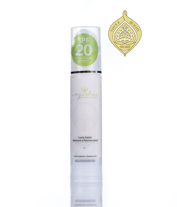 Feuchtigkeitsspendende und umstrukturierende Anti-Falten-Creme 35+ mit Hyaluronsäure, Vitamin A und E - 50 ml 